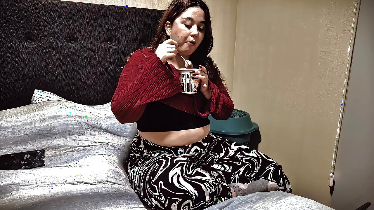 Nicole's Bedtime Snack Stripping, Teasing & Showing off My Big Soft Belly