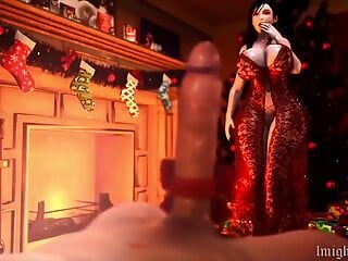Tifa трахает сисечками гигантский член в качестве рождественского подарка