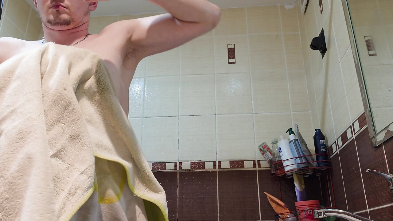 Horny Guy - Watching Porn, Masturbating, Orgasm, Cumshot and Then Taking a Shower