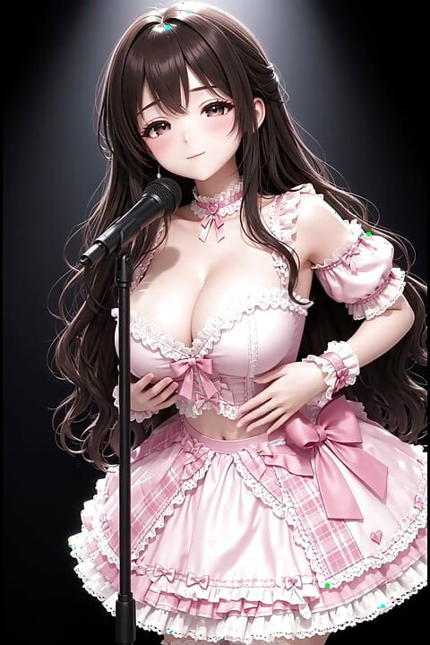 3d anime idol on stage in Oktoberfest dress masturbates at microphone