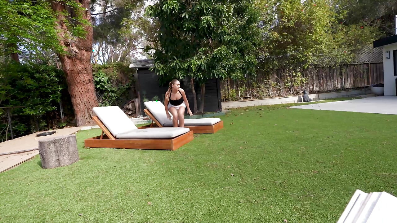 Slutty step sis sunbathes naked