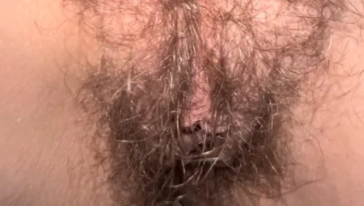 Admire my wife hairy bush and her pink creampied cunt