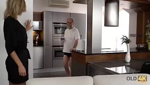 OLD4K. Old man hurries to rescue girl who is horny in the morning