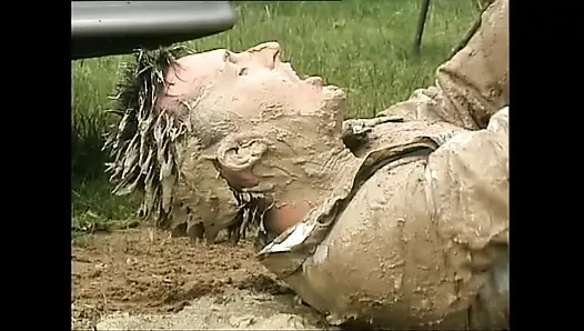 Mud Covered Slut Ass Fucked and Cummed on Pink Pussy by Huge Cock