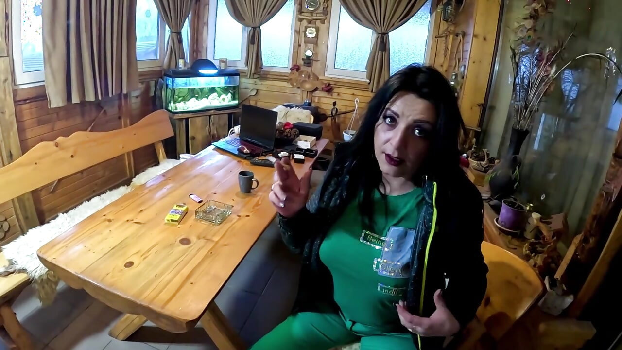 Green Downjacket Tease Smoking, Humiliation & Messy Cum Play