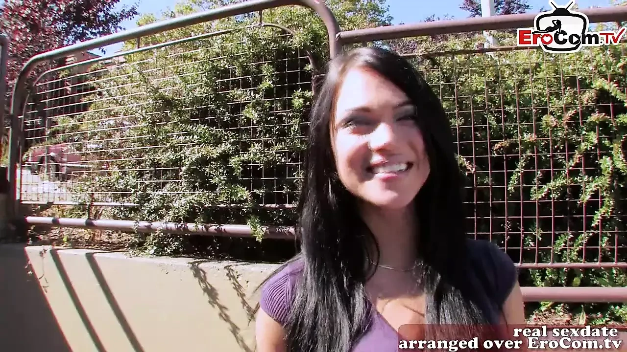 Cute sympatic british skinny brunette teen pick up on street