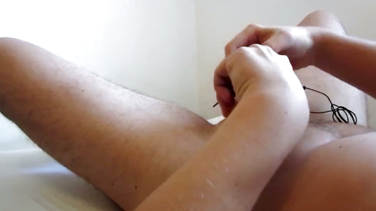 Extreme Estim CBT Big Cock Cumshot With Tight Cock & Ball Bondage Showing Soles - Huge Load Of Cum - Foot Fetish & Electro Sex