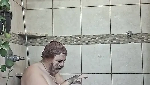 Big Beauty Nurse Vicki Taking a Mud Treatment in My Shower!