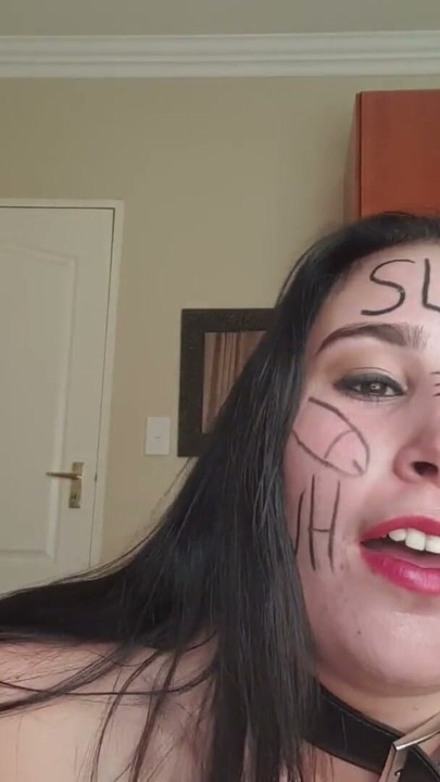 Dirty talking slut degrading herself, body writing | Clip 1