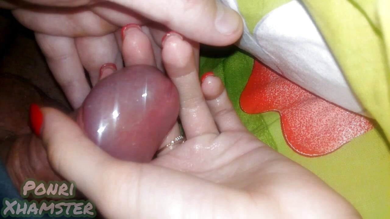 My stepsister's hand is covered in precum and then thick cum