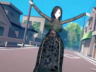 Tomoe - tante seksi dengan gaun ketat lagi asik menari sambil bugil (bokep hentai 3d)