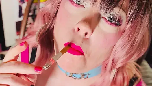 Tina Snua Is Stunning In Pink Leather & Chain Smoking - BBW OMI OME Snap Inhales Drifting Smoke