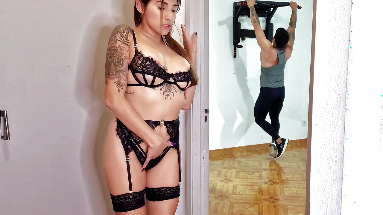 Stunning MILF in lingerie asks her stepson to fuck her while her husband is away!