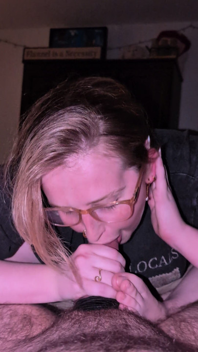 Nerd with glasses uses mouth and toes to please cock