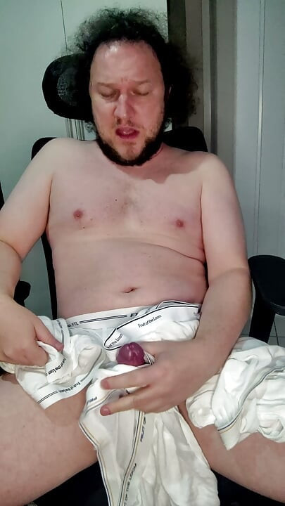 Vintage Fruit of the Loom white briefs show off, jerk off and cum