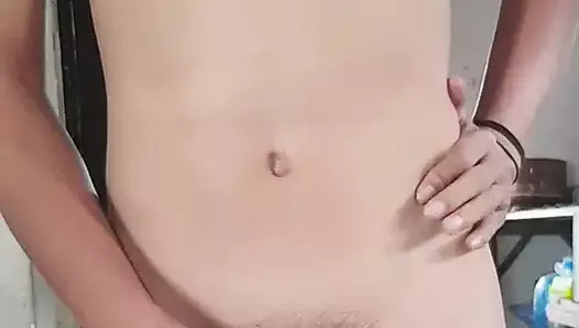 Asian boy first time show his dick and cum