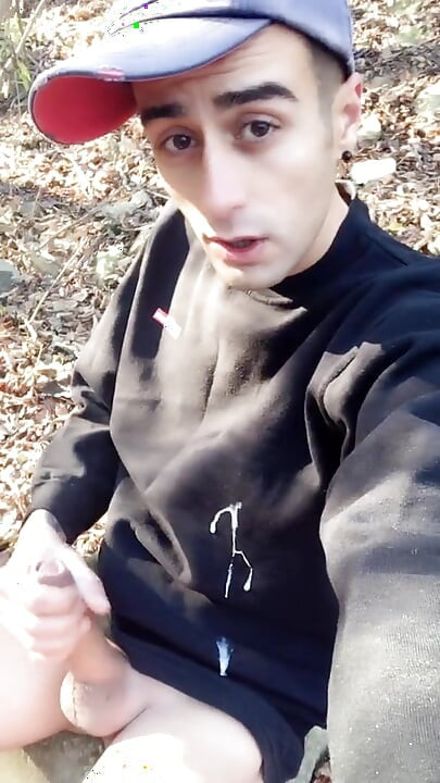 Huge Cumshot on Black Shirt in the Park