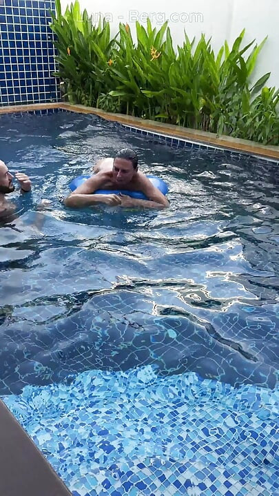 Pool Day: Busty Wife Having Fun with Her Lover. Big Tits, Sun and Big Cock