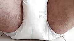 Filling my diaper with piss over the couse of a day and showing my hairy uncut cock in the end ABDL DL
