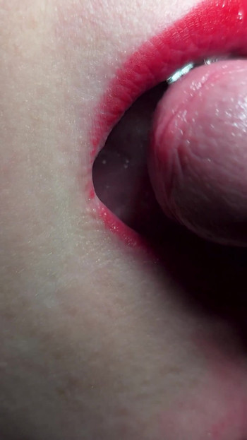 CLOSE UP: Sensual RED LIPS Make Your COCK Pulsating CUM in MOUTH! BEST Real SLOPPY BLOWJOB ASMR | Clip 1