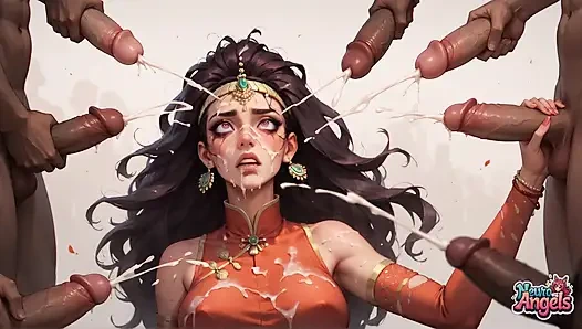 Milk-splattered Asian Cheongsam Queen in Multicore Bliss