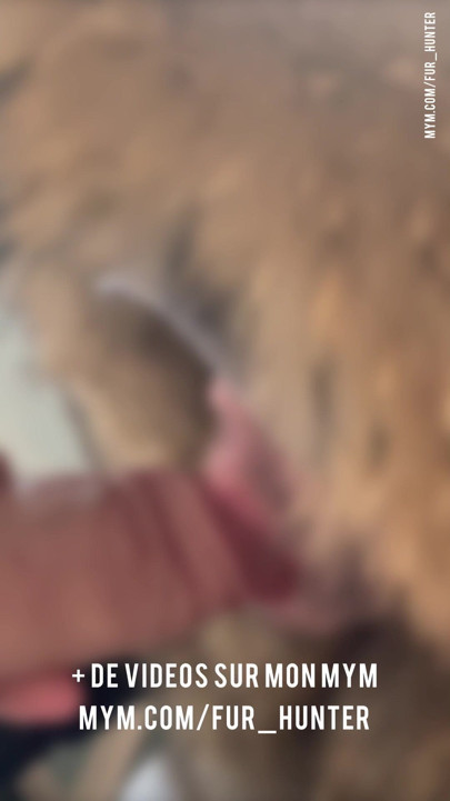 Sucking this giant dildo in my huge fur collar