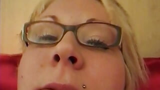 A chubby German lady getting warm cum inside her mouth in POV