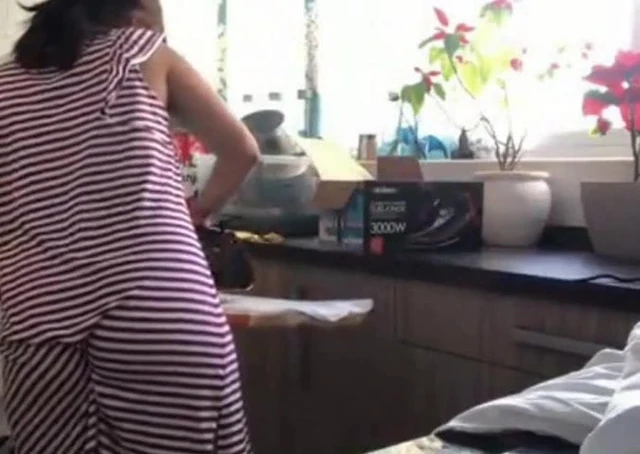 Mature mom ironing lingerie, amateur