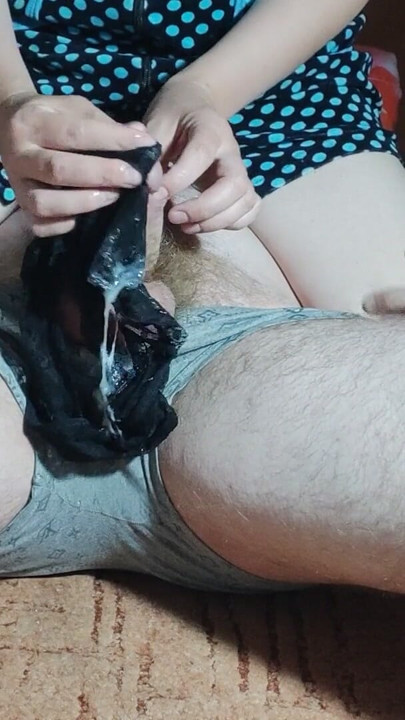 I'm riding my husband, jerking off with my panties to make him cum faster. | Clip 1
