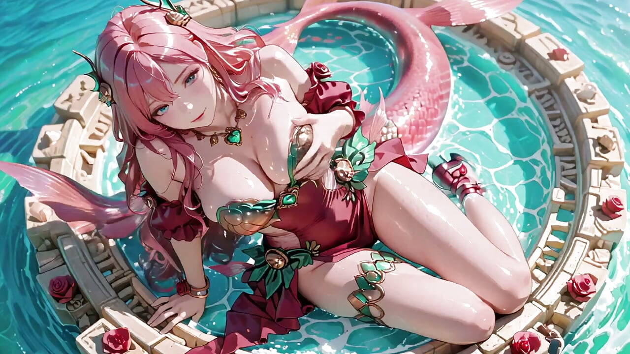 Deep Sea Fantasy! Pinkkihiuksinen merenneitokuningatar lojuu taivaansinisessä palatsissa.