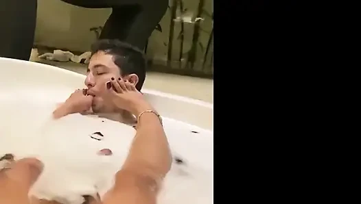 Goddess Kiffa Footjob and Foot Worship on Bathtub