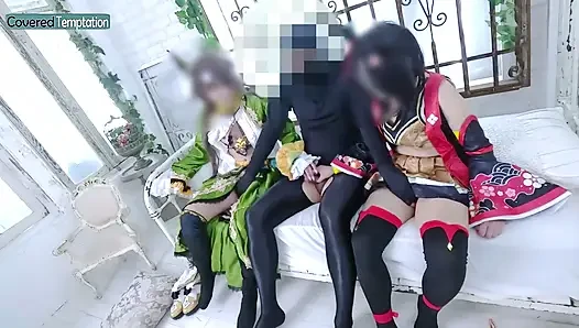 Cosplay Adult Woman Threesome Sex with Two Partners Group Scene