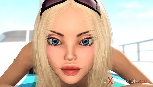 Eine sexy Blondine hat Analsex mit heißem 3D-Schwanzgirl auf einer Insel