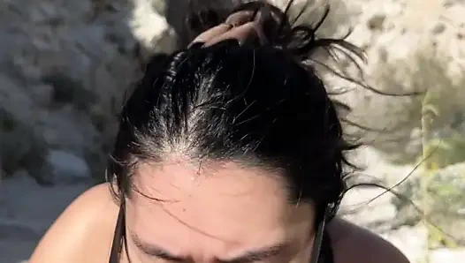 OUTDOOR blowjob while hiking in the desert - AMATEUR WMAF - Cum in Mouth PUBLIC BJ Swallow