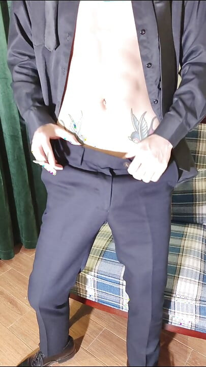 Formal leather shoes and stockings, smoking, flirtatious talk
