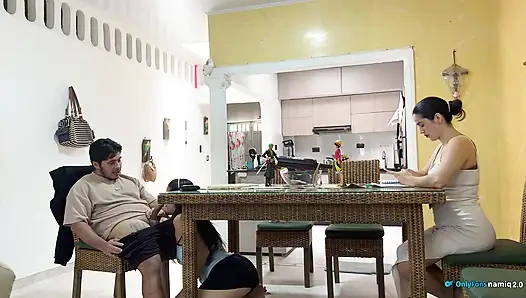 I fuck my girlfriend's daughter 18+ at the table while she doesn't see us!