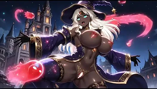 Gadis penyihir gelap menari di kastilnya (animasi Ai)