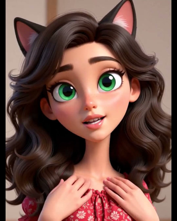 Gadis kucing 3D. Dia suka menjadi patuh.