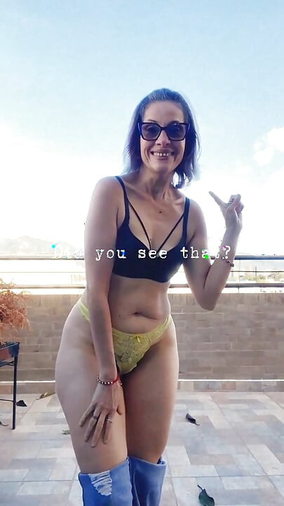 Sexy milf stepmon having fun on the balcony