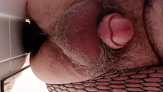 Black fishnet bodystocking and my new black anal dildo