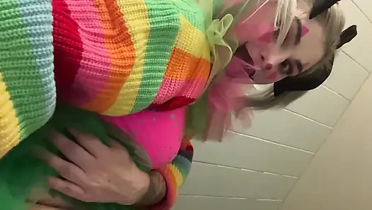 Trashy Clown Girl Public Toilet Pissing Flashing and Smoking