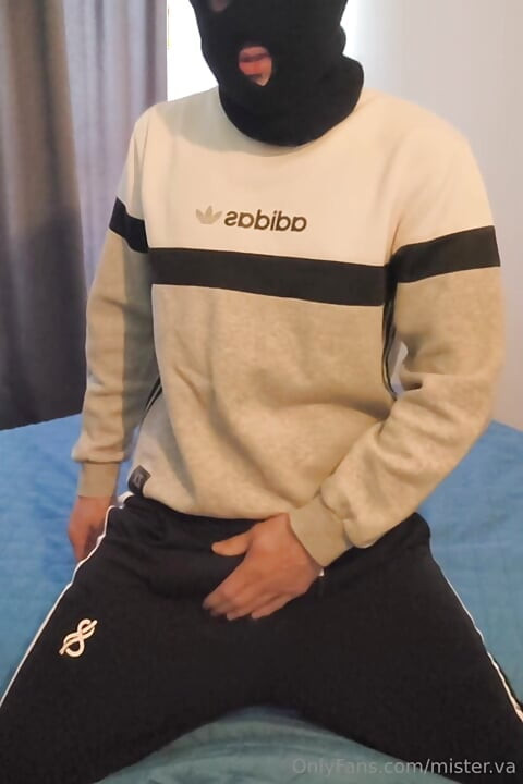 Guy jerking off in sports shoes