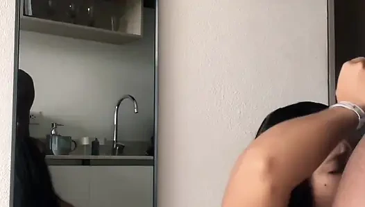 She gets on her knees to eat all my cock with her little mouth -amateur couple- nysdel