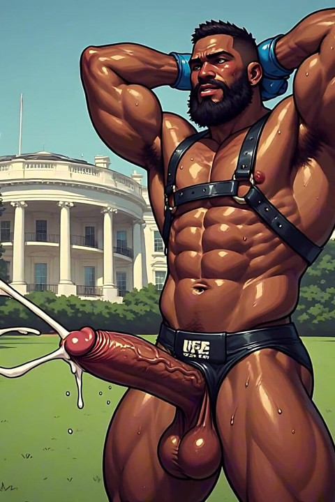 Muscular Boxers Naked and Cumming Outside White House Ai Art