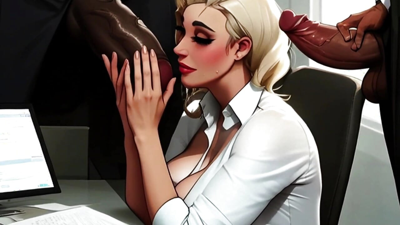 Sexy secretárias acariciam grandes paus pretos no trabalho o dia todo