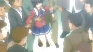 Anime-Schulmädchen von mehreren Schwänzen gefickt