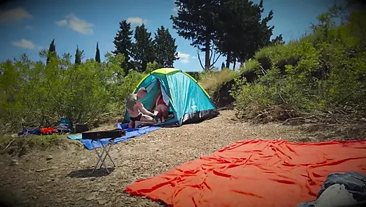 Gangbang - a Man Agreed to Have Rough Sex with His Wife in a Tent with Two Guys