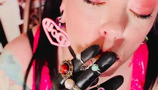 18 Rings & Latex Gloves! Miss Tina Snua Smoking 2 Cork Cigarettes For Her Glove Fan! - Smoker OMI OME Snap Inhales Drifting