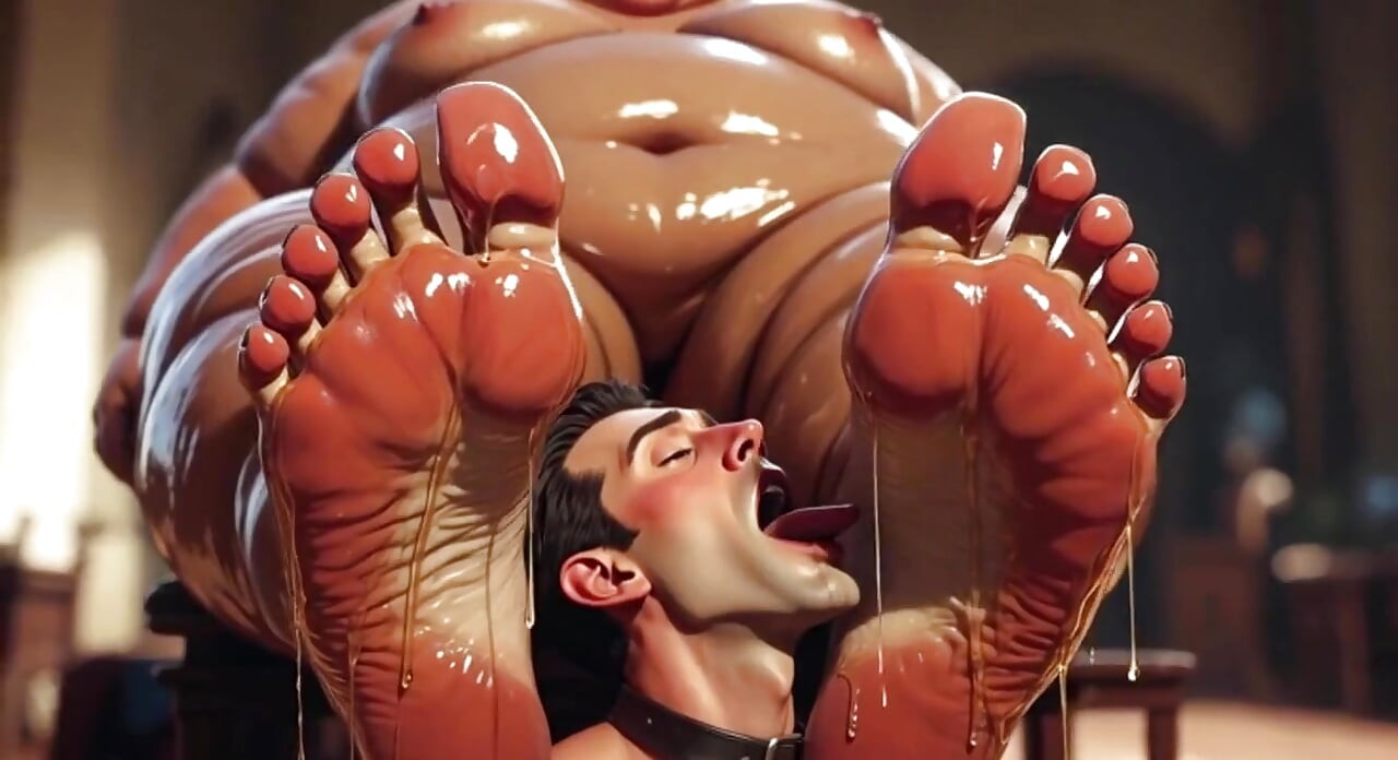 SSBBW ทำให้ทาสผอมบางเลียเท้าที่เหงื่อออกของเธอ