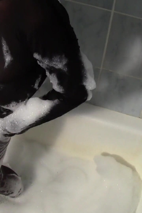 Sexy Louise, totally encased in pantyhose getting a bath